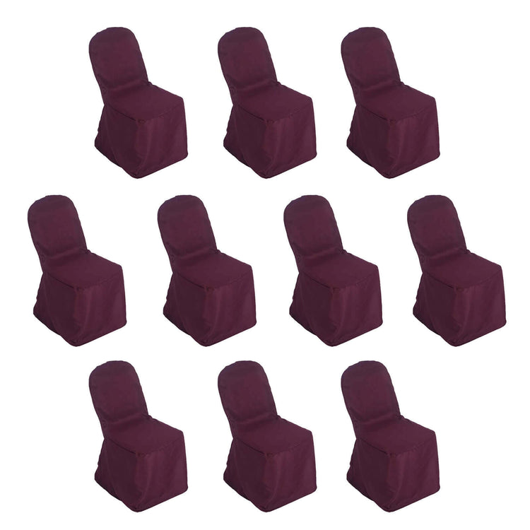 10 Pack Burgundy Polyester Banquet Chair Covers, Reusable Stain Resistant Slip On Chair#whtbkgd