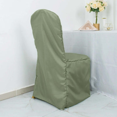 10 Pack Polyester Banquet Chair Covers Dusty Sage Green - Reusable Stain-Resistant Slipcovers