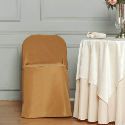 10 Pack Polyester Banquet Chair Covers Gold - Reusable Stain-Resistant Slip-On Design