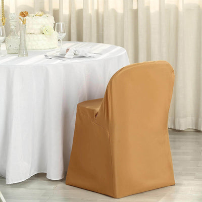 10 Pack Polyester Banquet Chair Covers Gold - Reusable Stain-Resistant Slip-On Design