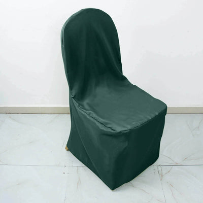10 Pack Polyester Banquet Chair Covers Hunter Emerald Green - Reusable Stain-Resistant Slipcovers