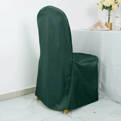 10 Pack Polyester Banquet Chair Covers Hunter Emerald Green - Reusable Stain-Resistant Slipcovers