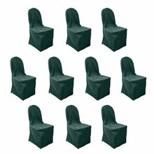 10 Pack Hunter Emerald Green Polyester Banquet Chair Covers, Reusable Stain Resistant Slip#whtbkgd