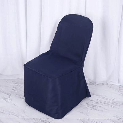 10 Pack Polyester Banquet Chair Covers Navy Blue - Reusable Stain-Resistant Slipcovers