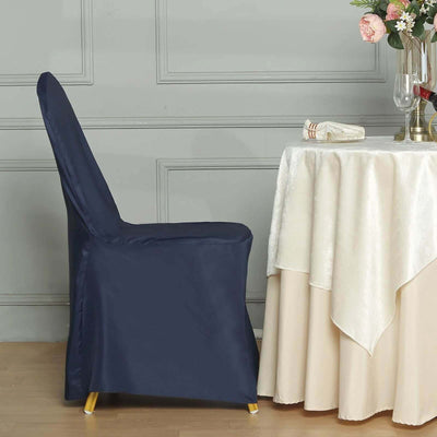 10 Pack Polyester Banquet Chair Covers Navy Blue - Reusable Stain-Resistant Slipcovers
