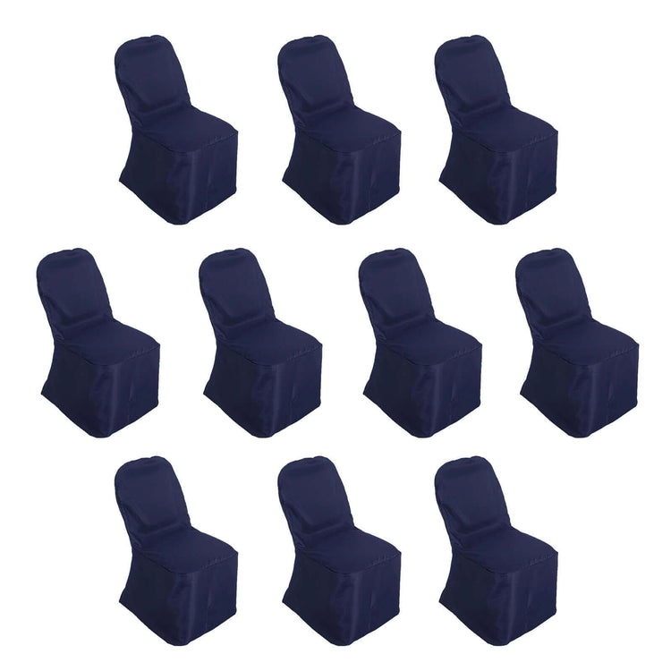 10 Pack Navy Blue Polyester Banquet Chair Covers, Reusable Stain Resistant Slip On Chair#whtbkgd