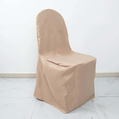 10 Pack Polyester Banquet Chair Covers Nude - Reusable Stain-Resistant Slipcovers