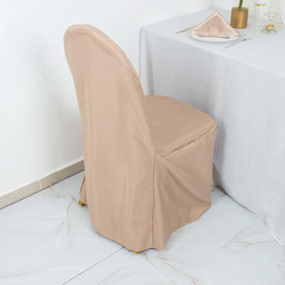10 Pack Polyester Banquet Chair Covers Nude - Reusable Stain-Resistant Slipcovers