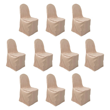 10 Pack Nude Polyester Banquet Chair Covers, Reusable Stain Resistant Slip On Chair Covers