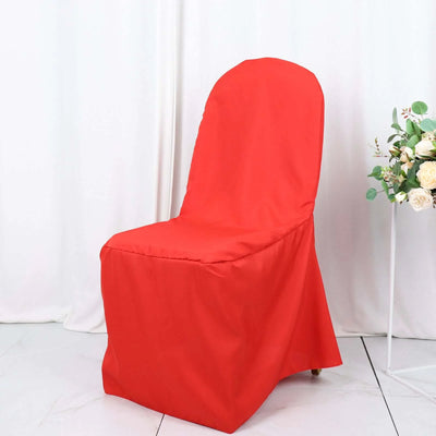 10 Pack Polyester Banquet Chair Covers Red - Reusable Stain-Resistant Slipcovers