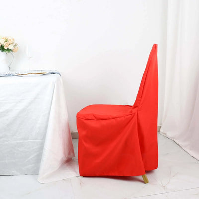 10 Pack Polyester Banquet Chair Covers Red - Reusable Stain-Resistant Slipcovers