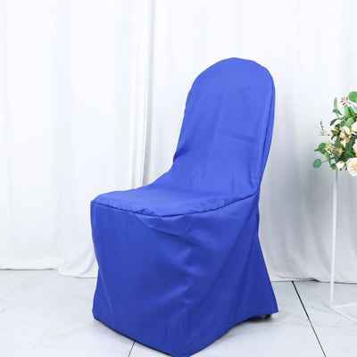 10 Pack Polyester Banquet Chair Covers Royal Blue - Reusable Stain-Resistant Slipcovers