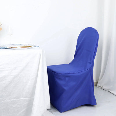 10 Pack Polyester Banquet Chair Covers Royal Blue - Reusable Stain-Resistant Slipcovers