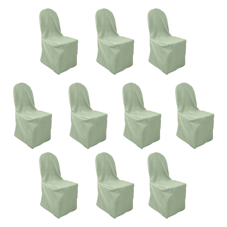 10 Pack Sage Green Polyester Banquet Chair Cover, Stain Resistant Slip On Chair Cover