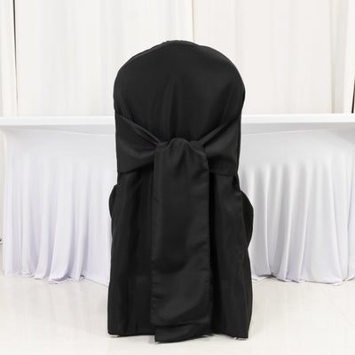 10-Pack Polyester Banquet Chair Covers with Attached Sashes – Black Reusable Stain-Resistant Slip-On Covers for Wedding & Event Decor