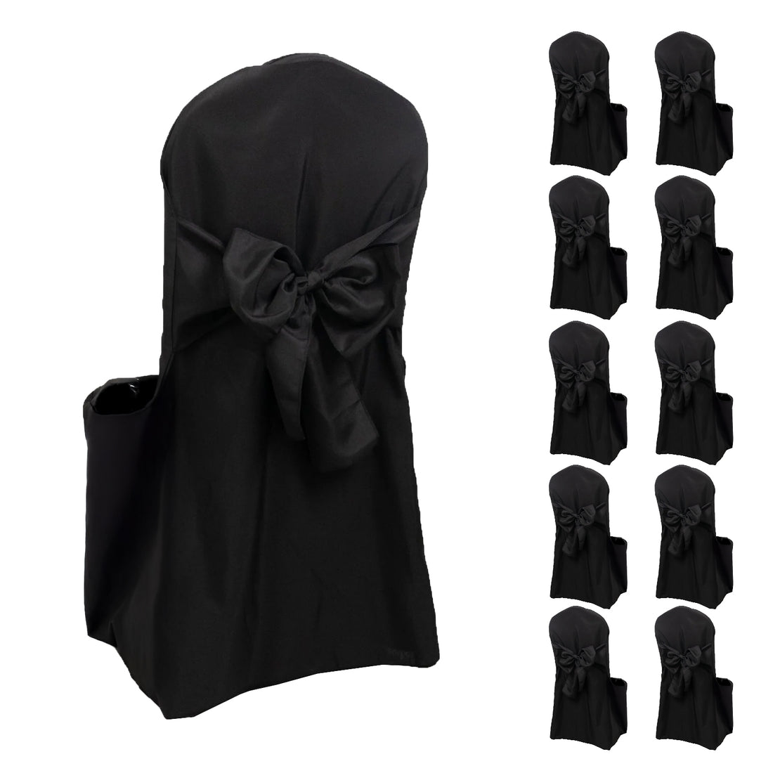 10-Pack Polyester Banquet Chair Covers with Attached Sashes