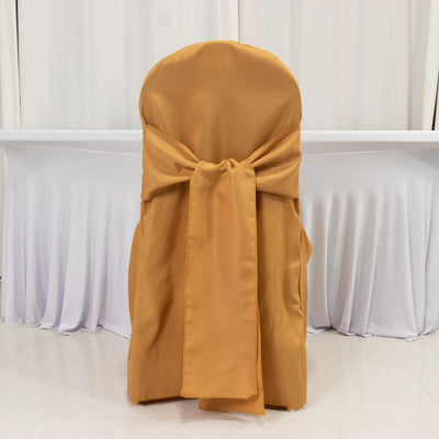 10-Pack Polyester Banquet Chair Covers with Attached Sashes – Gold Reusable Stain-Resistant Slip-On Covers for Wedding & Event Decor