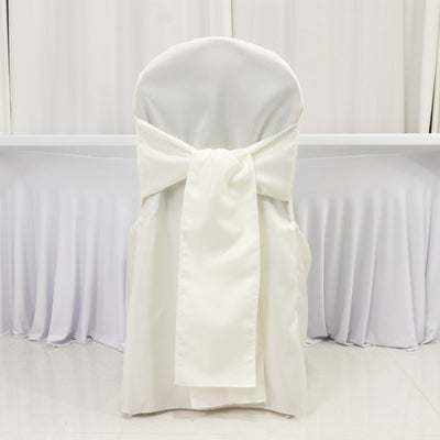 10-Pack Polyester Banquet Chair Covers with Attached Sashes – Ivory Reusable Stain-Resistant Slip-On Covers for Wedding & Event Decor