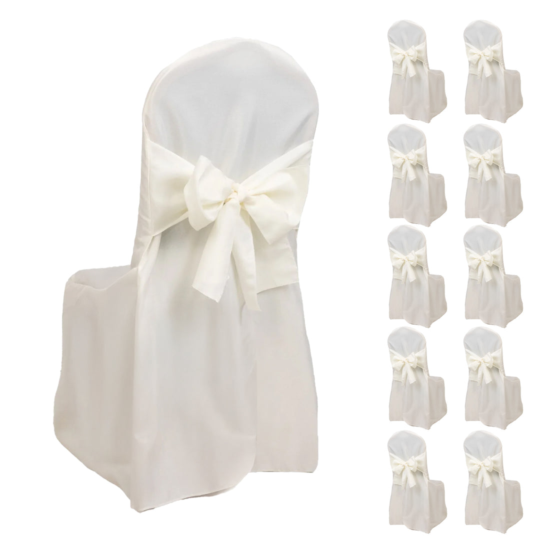 10-Pack Polyester Banquet Chair Covers with Attached Sashes