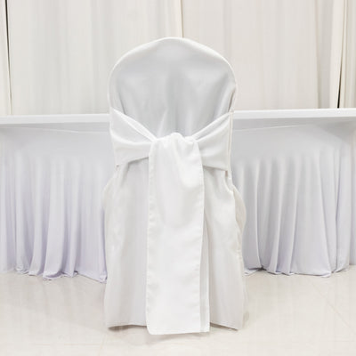 10-Pack Polyester Banquet Chair Covers with Attached Sashes – White Reusable Stain-Resistant Slip-On Covers for Wedding & Event Decor