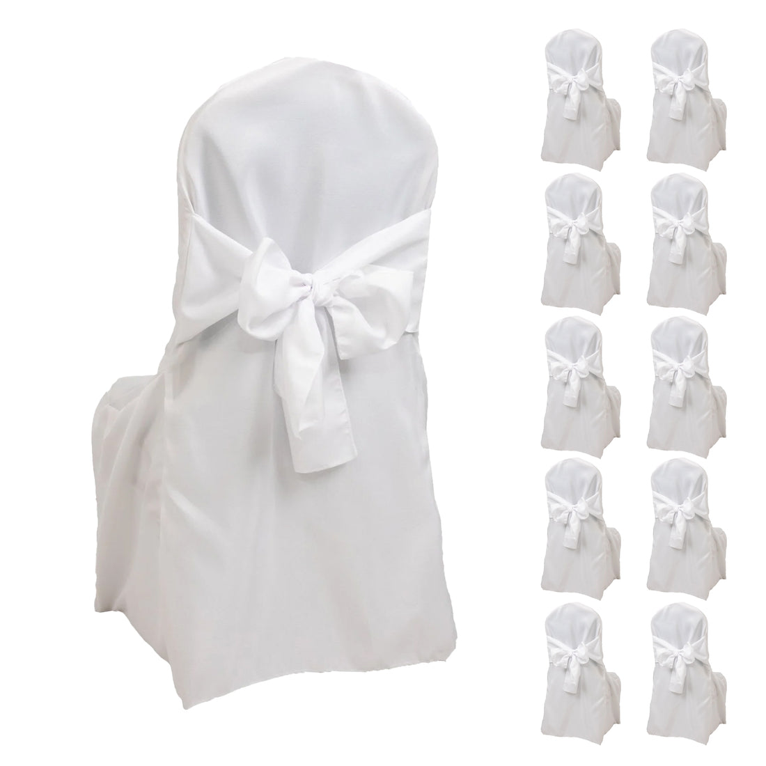 10-Pack Polyester Banquet Chair Covers with Attached Sashes