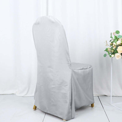 Polyester Banquet Chair Cover Silver - Reusable Stain-Resistant Slipcover