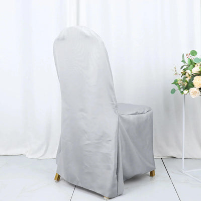 10 Pack Polyester Banquet Chair Covers Silver - Reusable Stain-Resistant Slipcovers