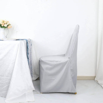10 Pack Polyester Banquet Chair Covers Silver - Reusable Stain-Resistant Slipcovers