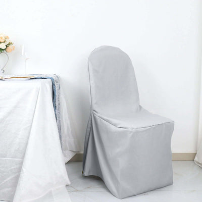 Polyester Banquet Chair Cover Silver - Reusable Stain-Resistant Slipcover
