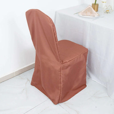 10 Pack Polyester Banquet Chair Covers Terracotta (Rust) - Reusable Stain-Resistant Slipcovers