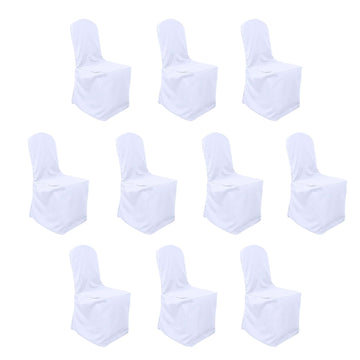 10 Pack White Polyester Banquet Chair Covers, Reusable Stain Resistant Slip On Chair Covers