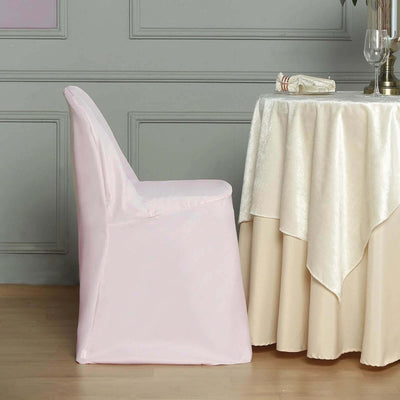 10 Pack Polyester Folding Chair Covers Blush - Reusable Stain-Resistant Slipcovers