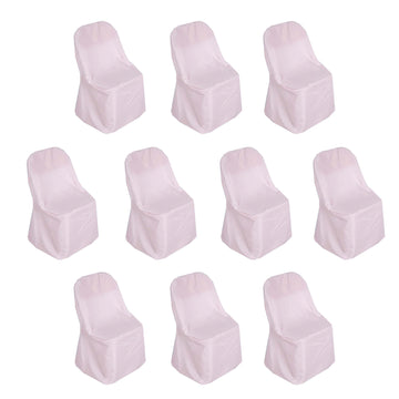 10 Pack Blush Polyester Folding Chair Covers, Reusable Stain Resistant Slip On Chair Covers