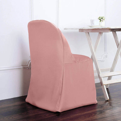 10 Pack Polyester Folding Chair Covers Dusty Rose - Reusable Stain-Resistant Slipcovers