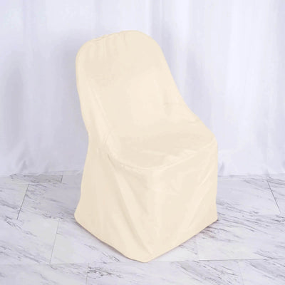 10 Pack Polyester Folding Chair Covers Beige - Reusable Stain-Resistant Slipcovers