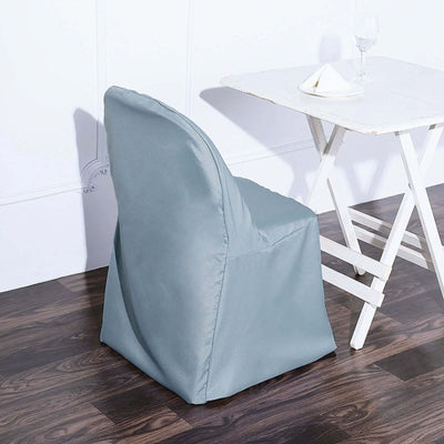 10 Pack Polyester Folding Chair Covers Dusty Blue - Reusable Stain-Resistant Slipcovers