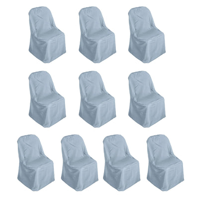 10 Pack Polyester Folding Chair Covers Dusty Blue - Reusable Stain-Resistant Slipcovers