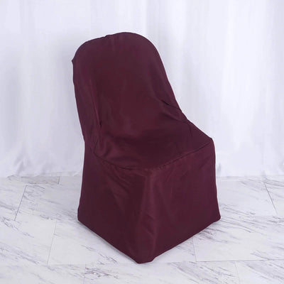 10 Pack Polyester Folding Chair Covers Burgundy - Reusable Stain-Resistant Slipcovers