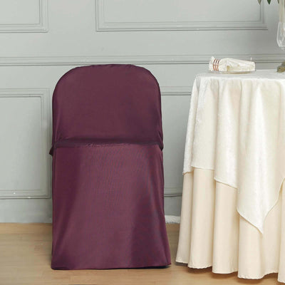 10 Pack Polyester Folding Chair Covers Burgundy - Reusable Stain-Resistant Slipcovers