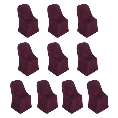 10 Pack Polyester Folding Chair Covers Burgundy - Reusable Stain-Resistant Slipcovers
