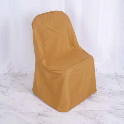 10 Pack Polyester Folding Chair Covers Gold - Reusable Stain-Resistant Slip-On Covers for Weddings & Parties