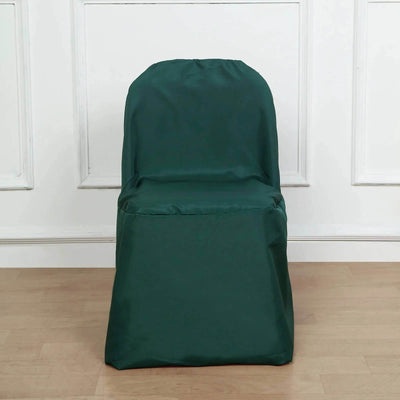 10 Pack Polyester Folding Chair Covers Hunter Emerald Green - Reusable Stain-Resistant Slipcovers