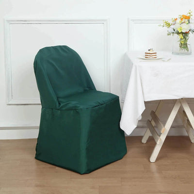 10 Pack Polyester Folding Chair Covers Hunter Emerald Green - Reusable Stain-Resistant Slipcovers