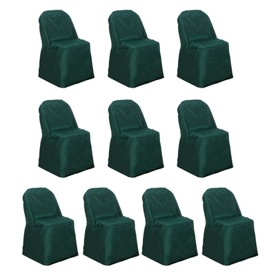 10 Pack Polyester Folding Chair Covers Hunter Emerald Green - Reusable Stain-Resistant Slipcovers