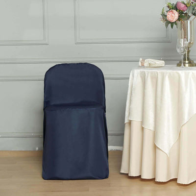 10 Pack Polyester Folding Chair Covers Navy Blue - Reusable Stain-Resistant Slipcovers