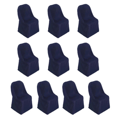 10 Pack Polyester Folding Chair Covers Navy Blue - Reusable Stain-Resistant Slipcovers