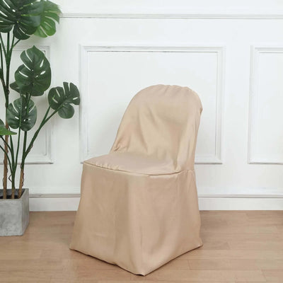 10 Pack Polyester Folding Chair Covers Nude - Reusable Stain-Resistant Slipcovers