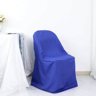 10 Pack Polyester Folding Chair Covers Royal Blue - Reusable Stain-Resistant Slipcovers