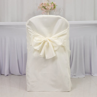 10-Pack Polyester Folding Chair Covers with Attached Sashes – Ivory Durable Reusable Slip-On Covers for Wedding & Event Decor