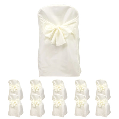 10-Pack Polyester Folding Chair Covers with Attached Sashes – Ivory Durable Reusable Slip-On Covers for Wedding & Event Decor
